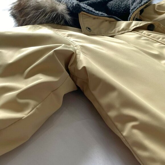 NWOT VALANGA BEIGE FUR TRIM HOODED SHORT WINTER COAT - 8 - Picture 9 of 12